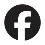 Facebook logo with white f in a dark grey surrounded circle.