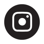 Instagram logo with white f in a dark grey surrounded circle.